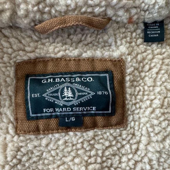 GH Bass & Co Jacket Mens LRG Sherpa Lined Brown Duck Canvas Hooded Coat Workwear - Picture 6 of 15